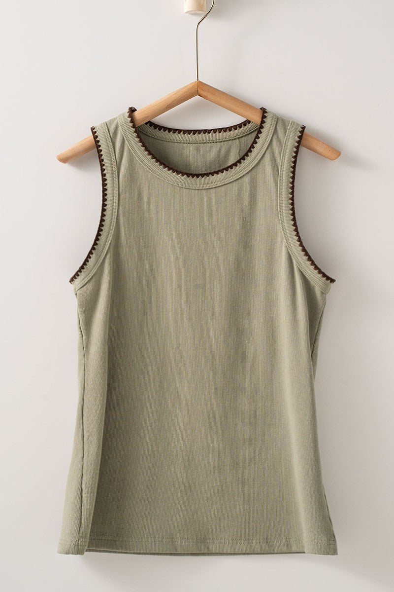 Contrast Trim Ribbed Tank Top