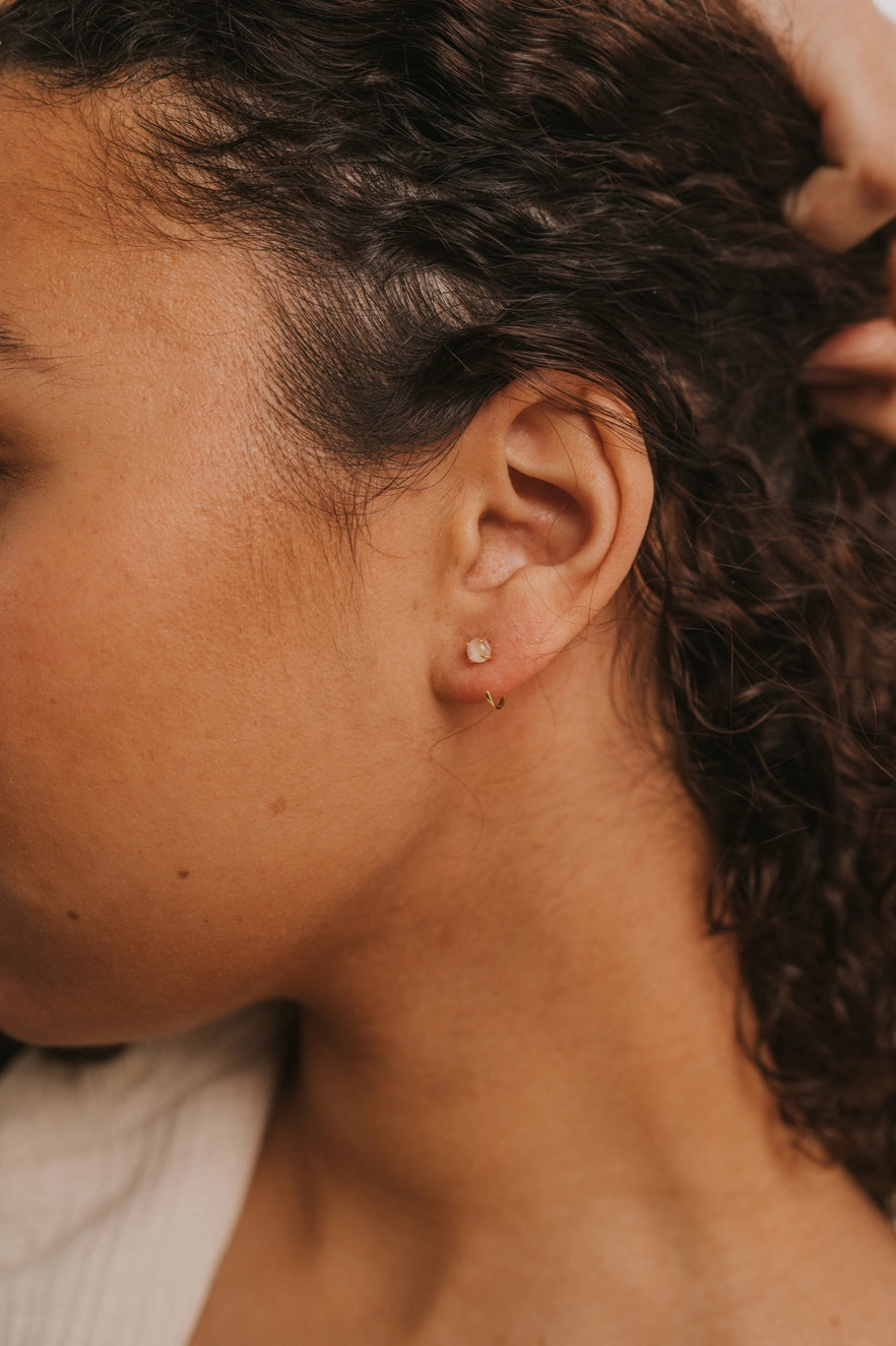 Rose Quartz Huggies Earring
