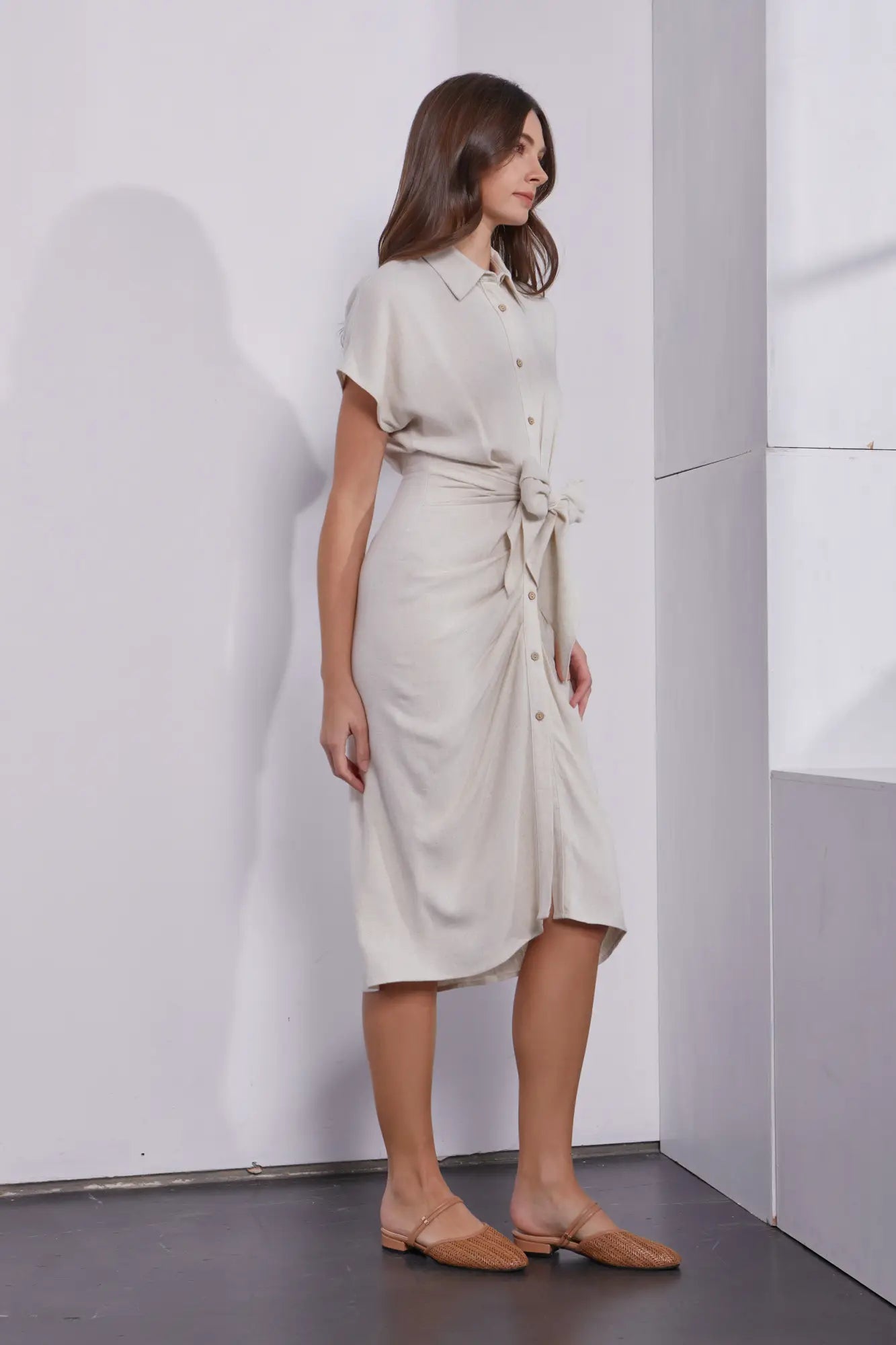 Ruched Tied Shirt Dress