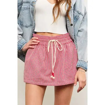 Wide Waist Drawstring Skort