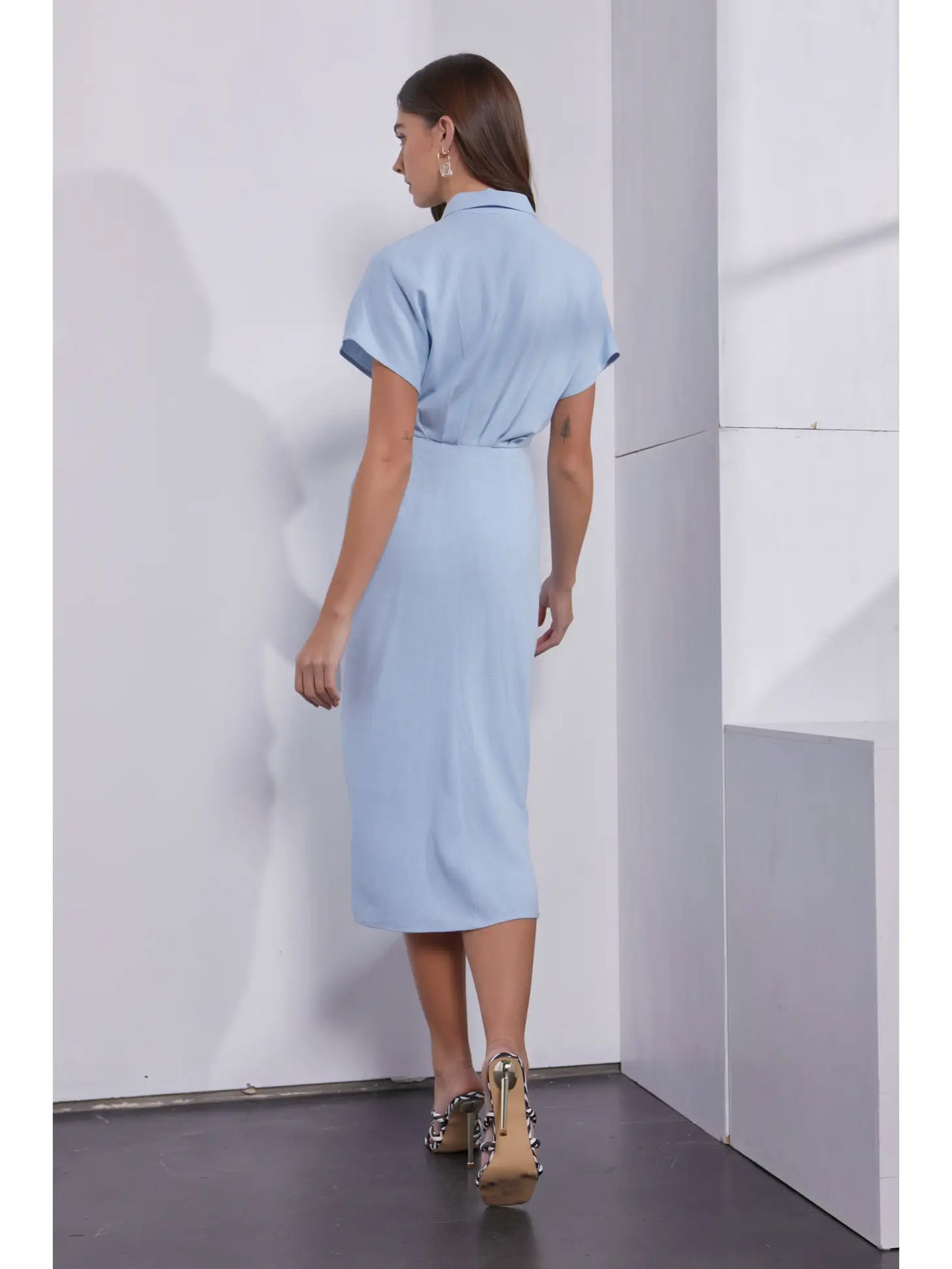 Ruched Tied Shirt Dress