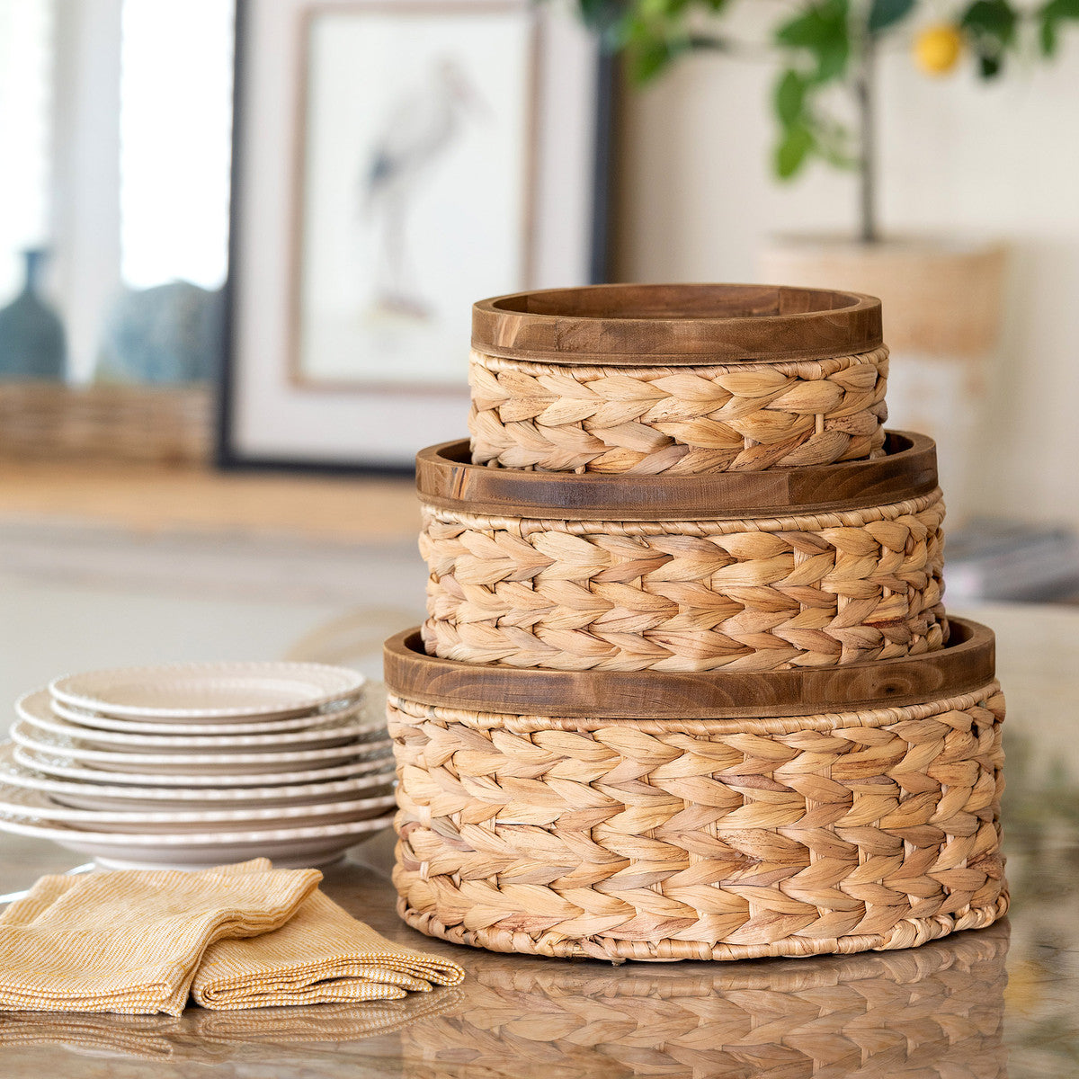 Woven Water Hyacinth Round Storage Basker