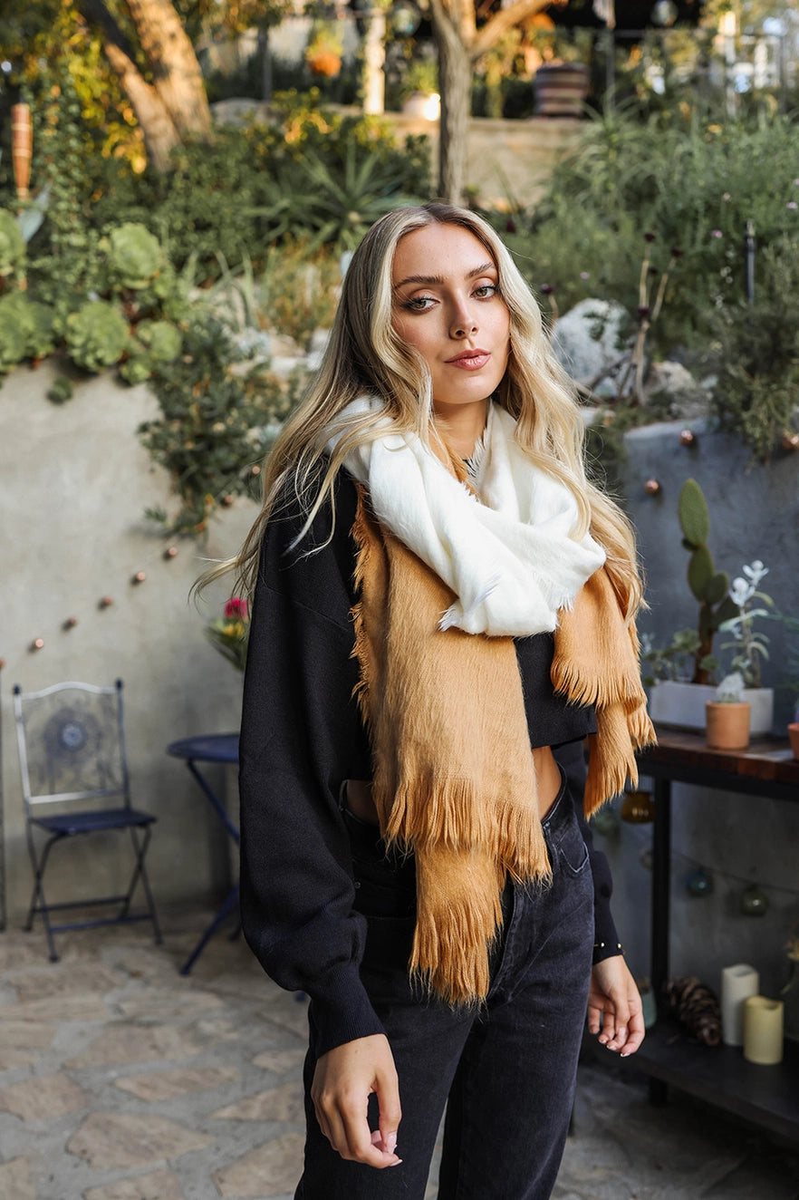 Silky Wool Ombre Frayed Trim Scarf