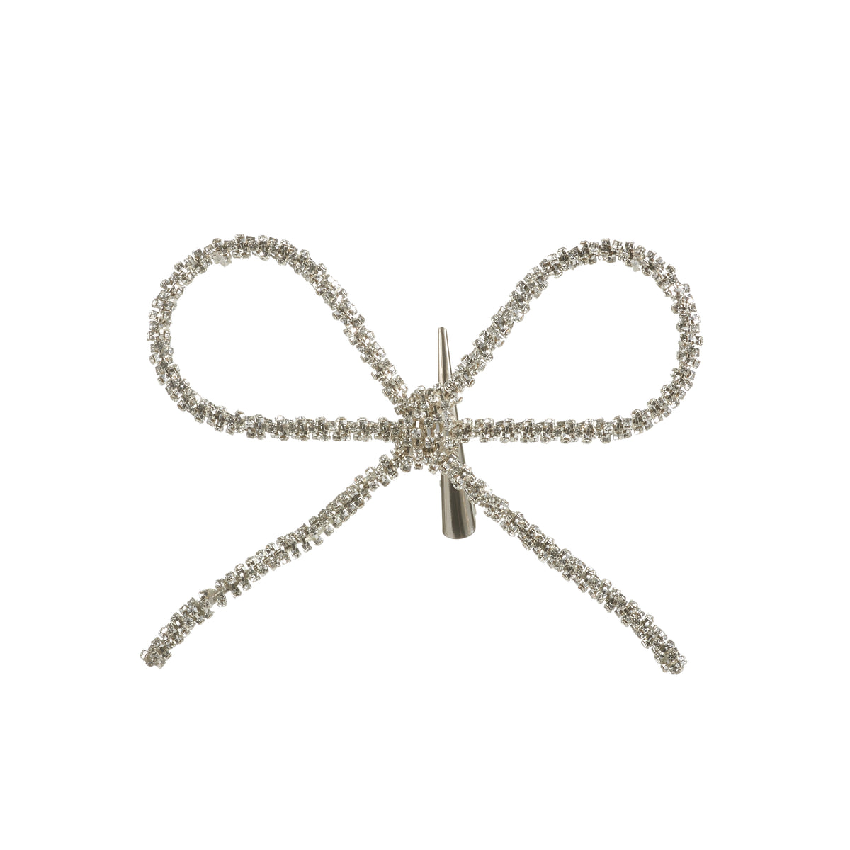 Rhinestone jewel bow clip ornament with crisscross ribbon loops and silver clasp