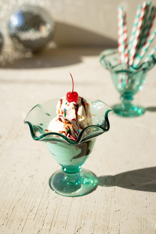 Glass Ice Cream Dish with Ruffled Edge
