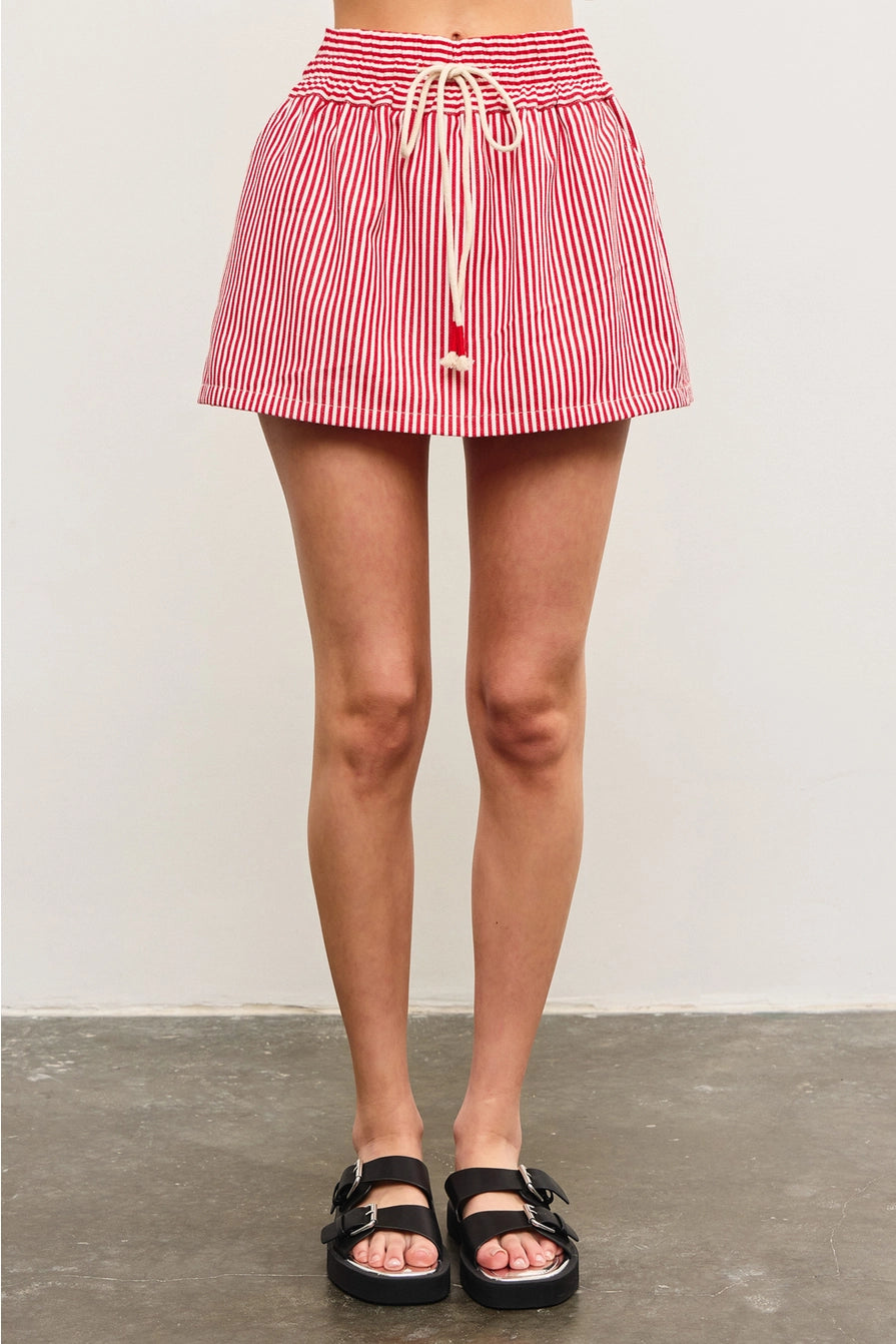 Wide Waist Drawstring Skort