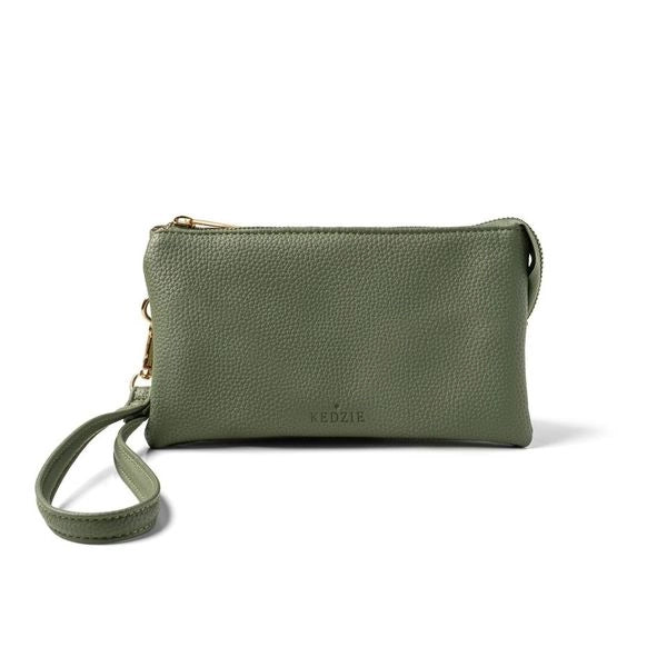 green crossbody wristlet kezie eclipse purse on white background