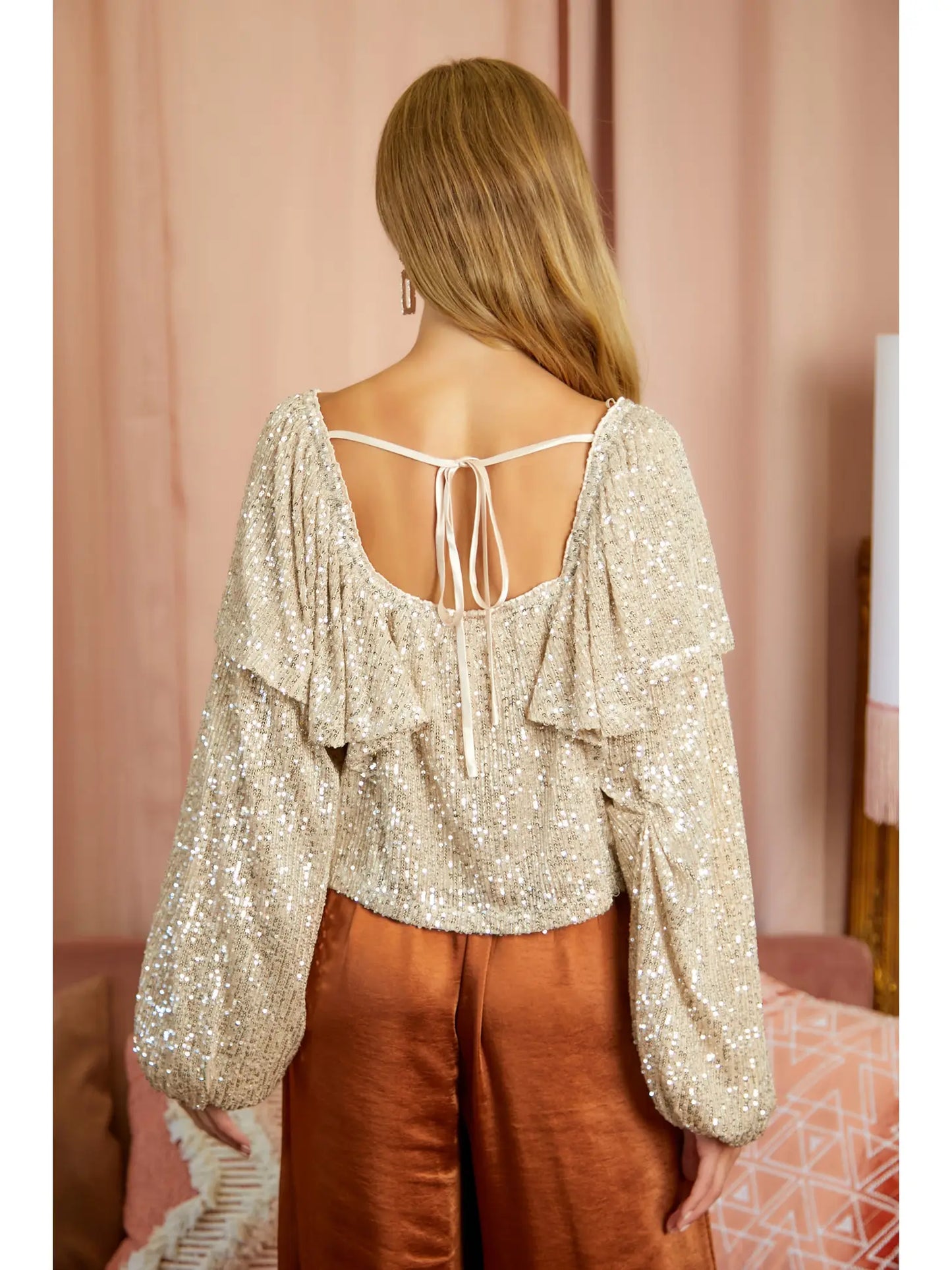 Metallic Ivory Sequin Top