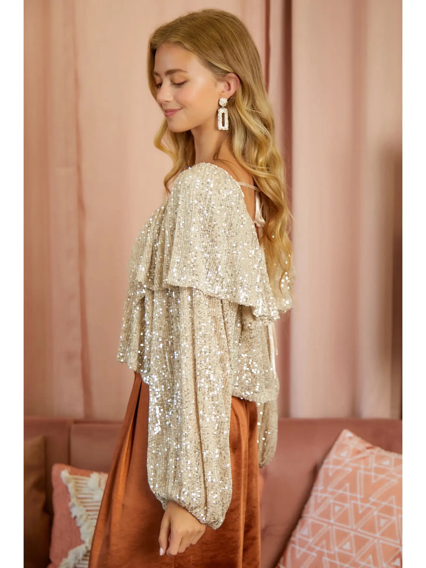 Metallic Ivory Sequin Top