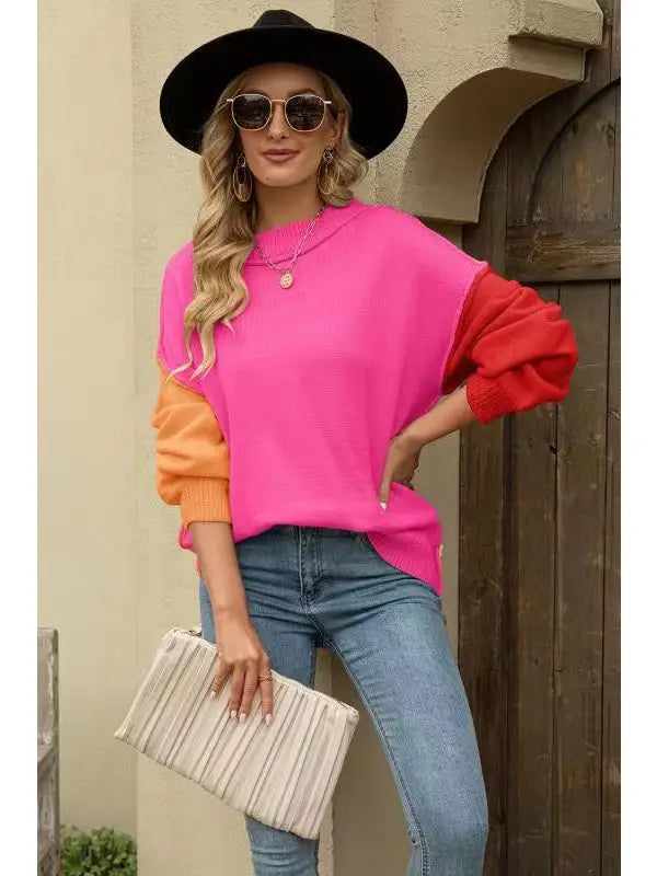 Hot Pink Color Block Sweater