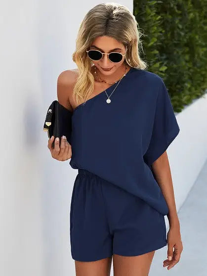 One Shoulder Drawstring Romper