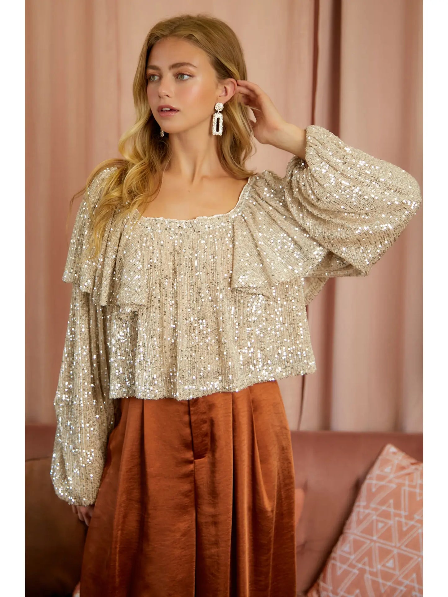 Metallic Ivory Sequin Top