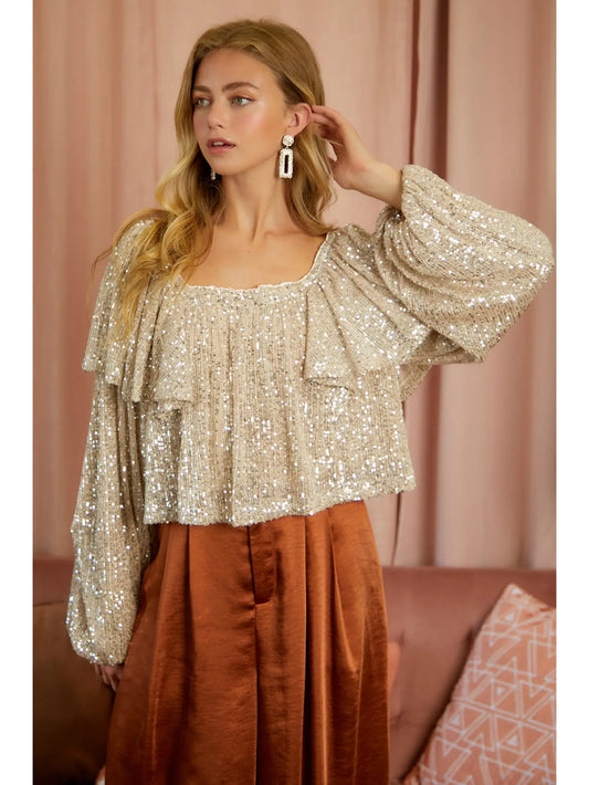 Metallic Ivory Sequin Top