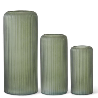 Frosted Green Ribbed Vases