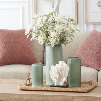 Frosted Green Ribbed Vases