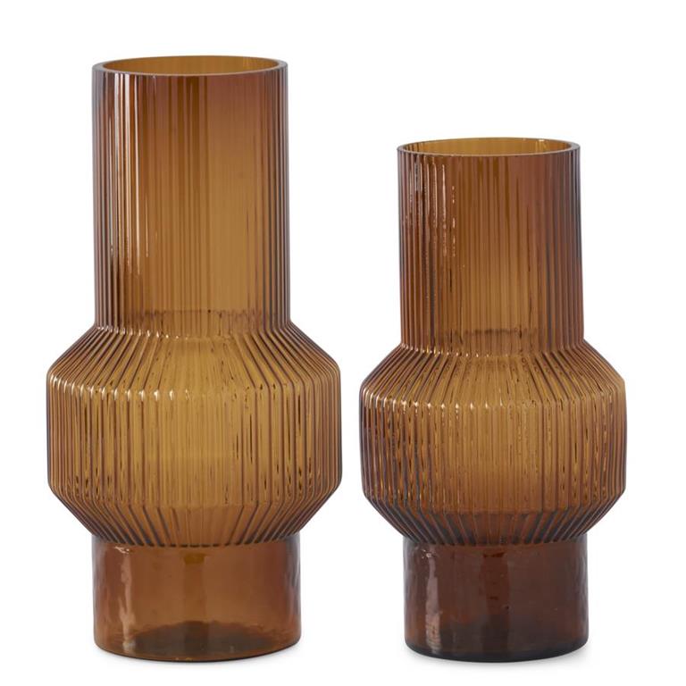 Amber Glass Ribbed Vases Juniper Lane