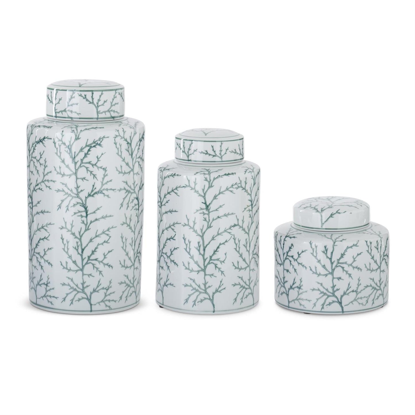 White & Green Coral Ginger Jars