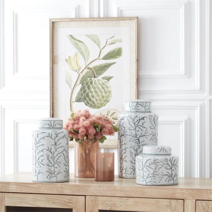 White & Green Coral Ginger Jars