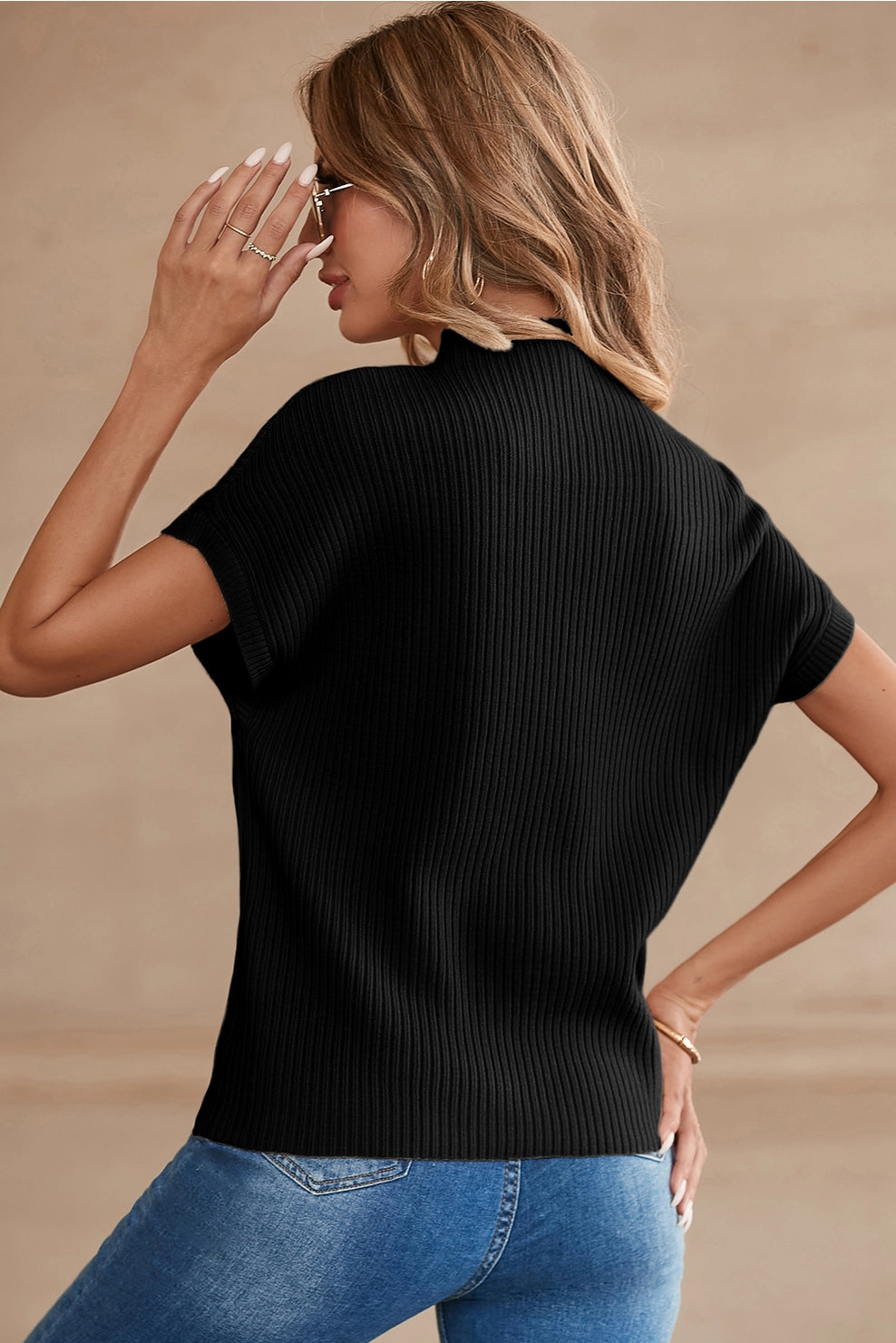 Ribbed Knit Short Sleeve Sweater