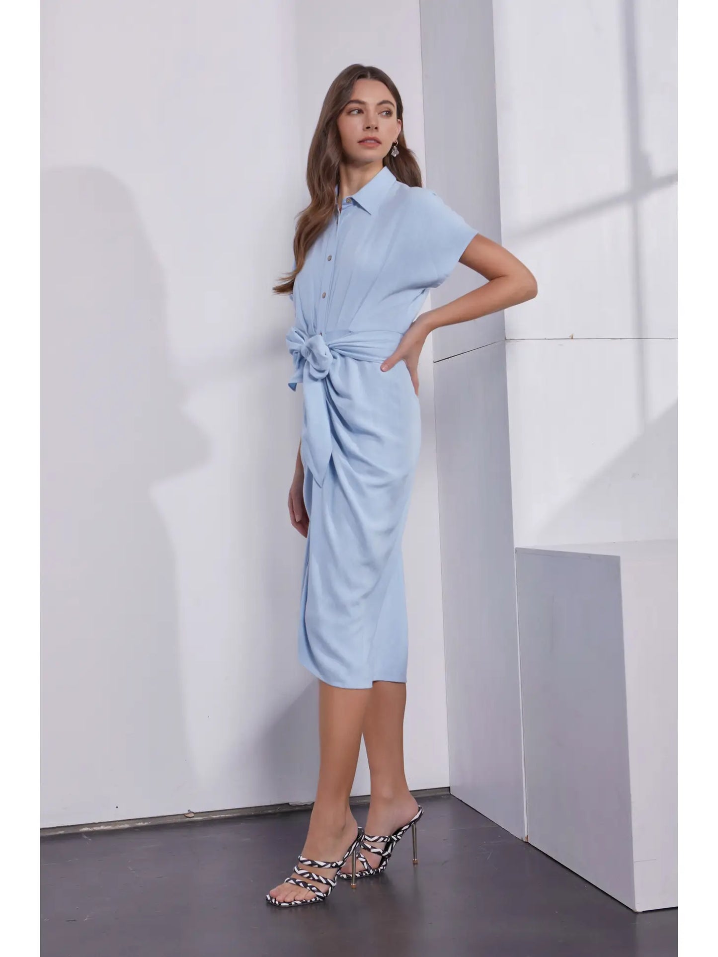 Ruched Tied Shirt Dress