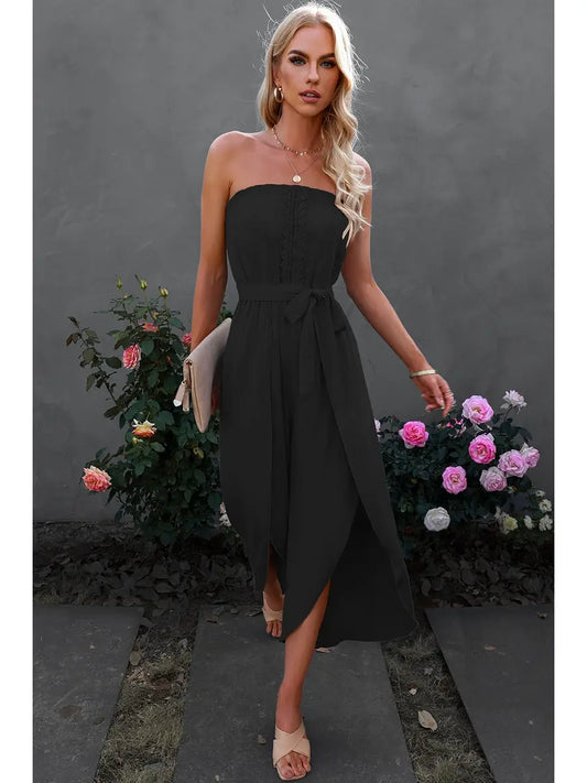 Strapless Waist Tie Jumpsuit