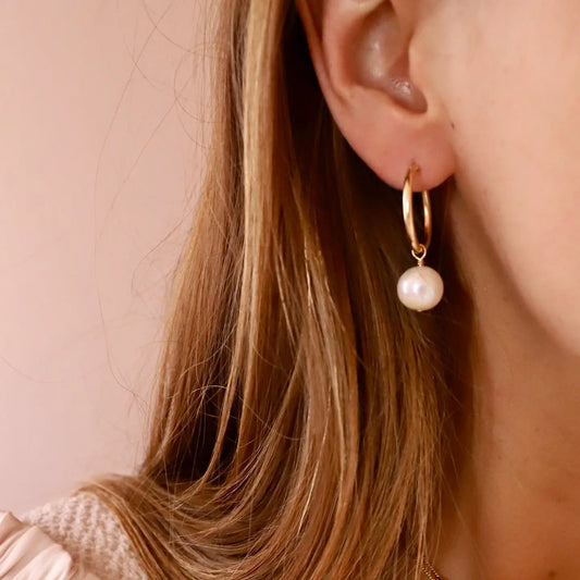 Audrey Pearl Hoop Earrings