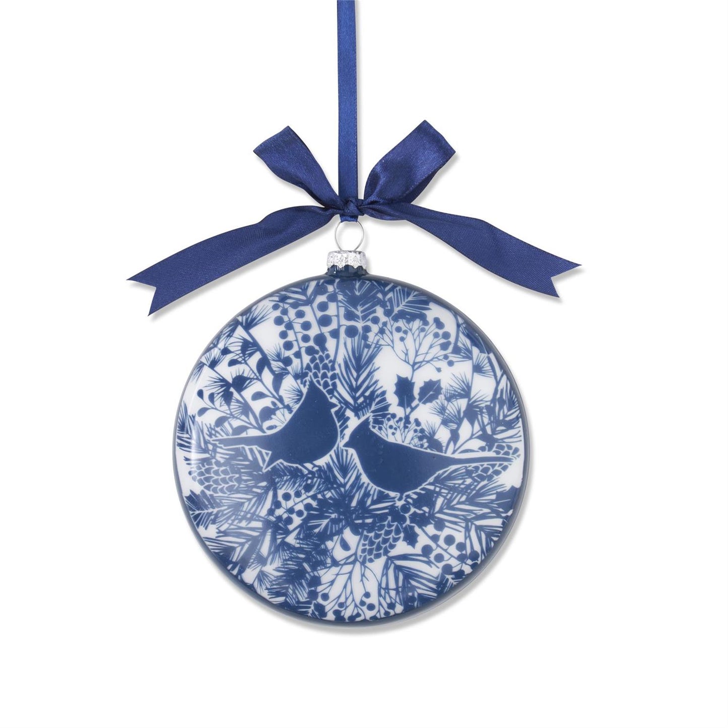 Blue & White Circle Glass Ornament