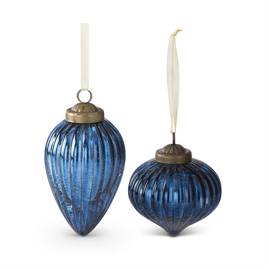 Mirrored Crackle Blue Glass Ornament