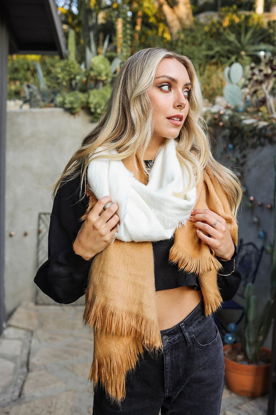 Silky Wool Ombre Frayed Trim Scarf