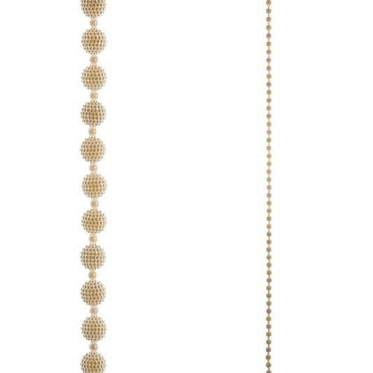 Pearl bead garland with small round beads, single long hanging strand.
