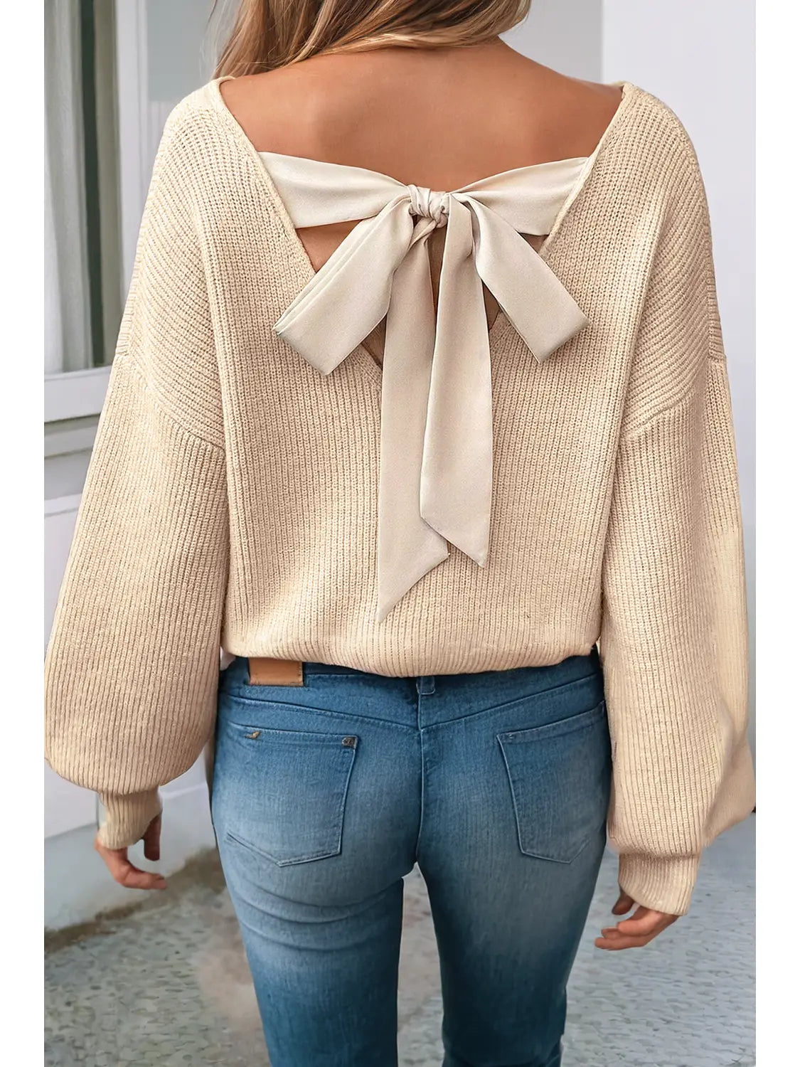 Lantern Sleeve V-Neck Sweater