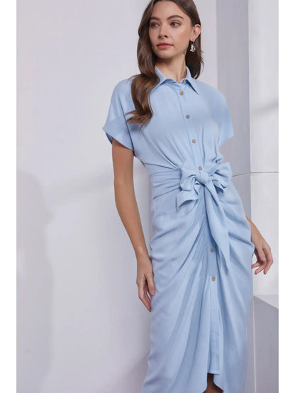 Ruched Tied Shirt Dress