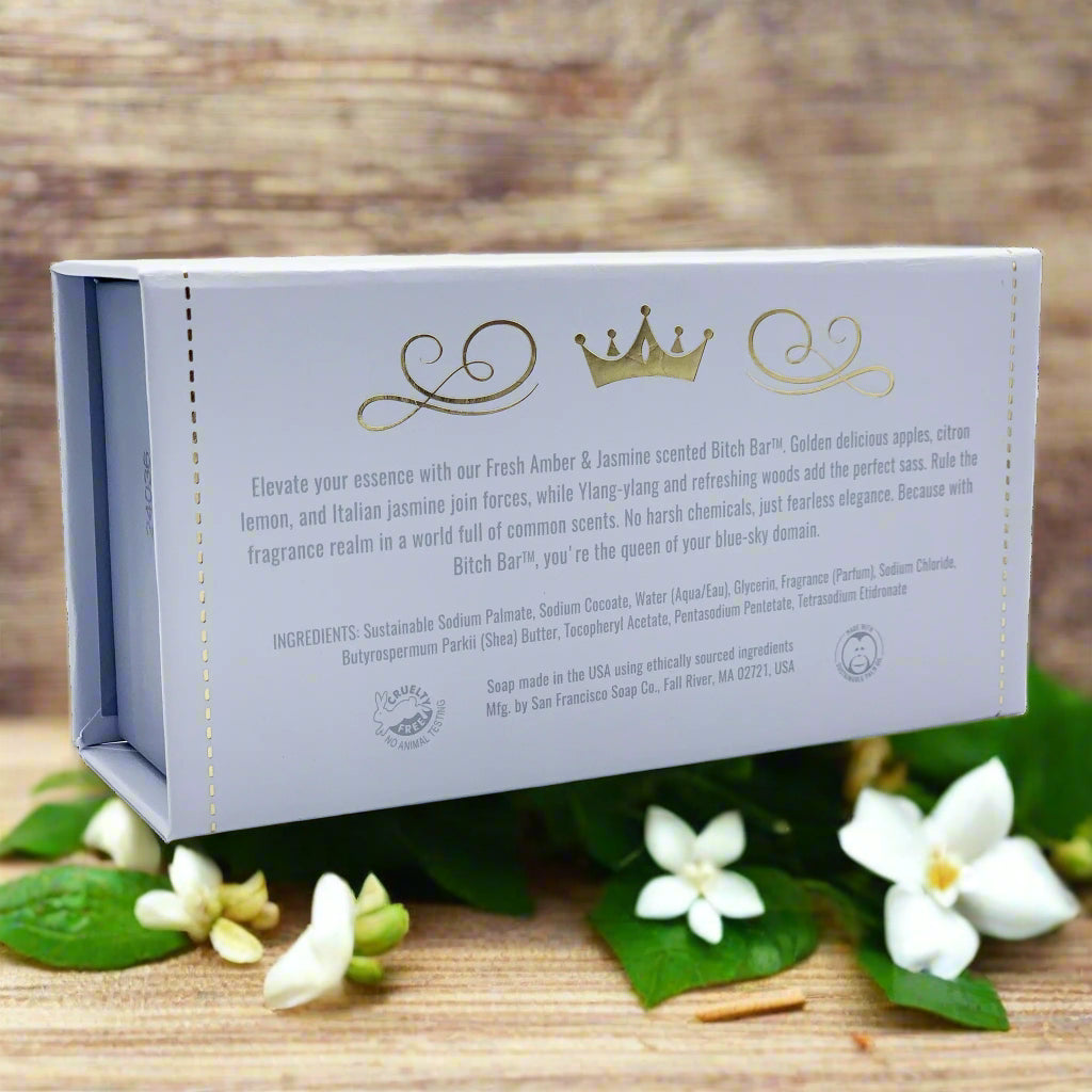 Fragrance packaging with text and decorative elements