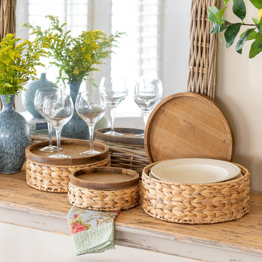 Woven Water Hyacinth Round Storage Basker