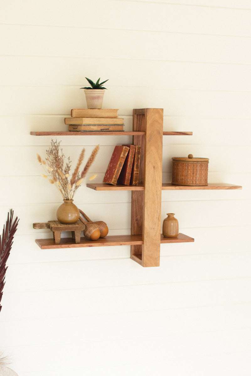 Acacia Wood Three-Tiered Adjustable Shelf