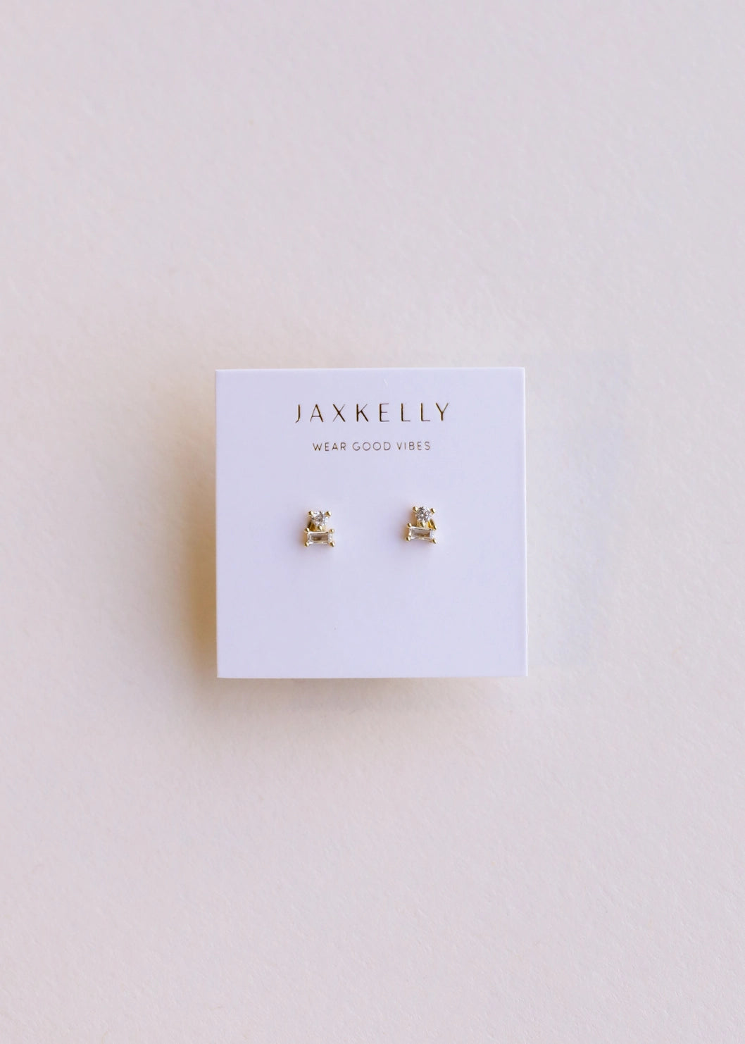 Double Stud Stack - White Cz - Gold Earrings