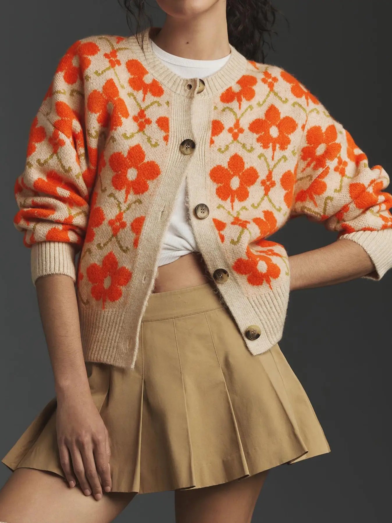 Elegant Pop Floral Button Down Cardigan