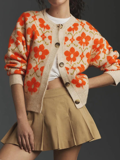 Elegant Pop Floral Button Down Cardigan