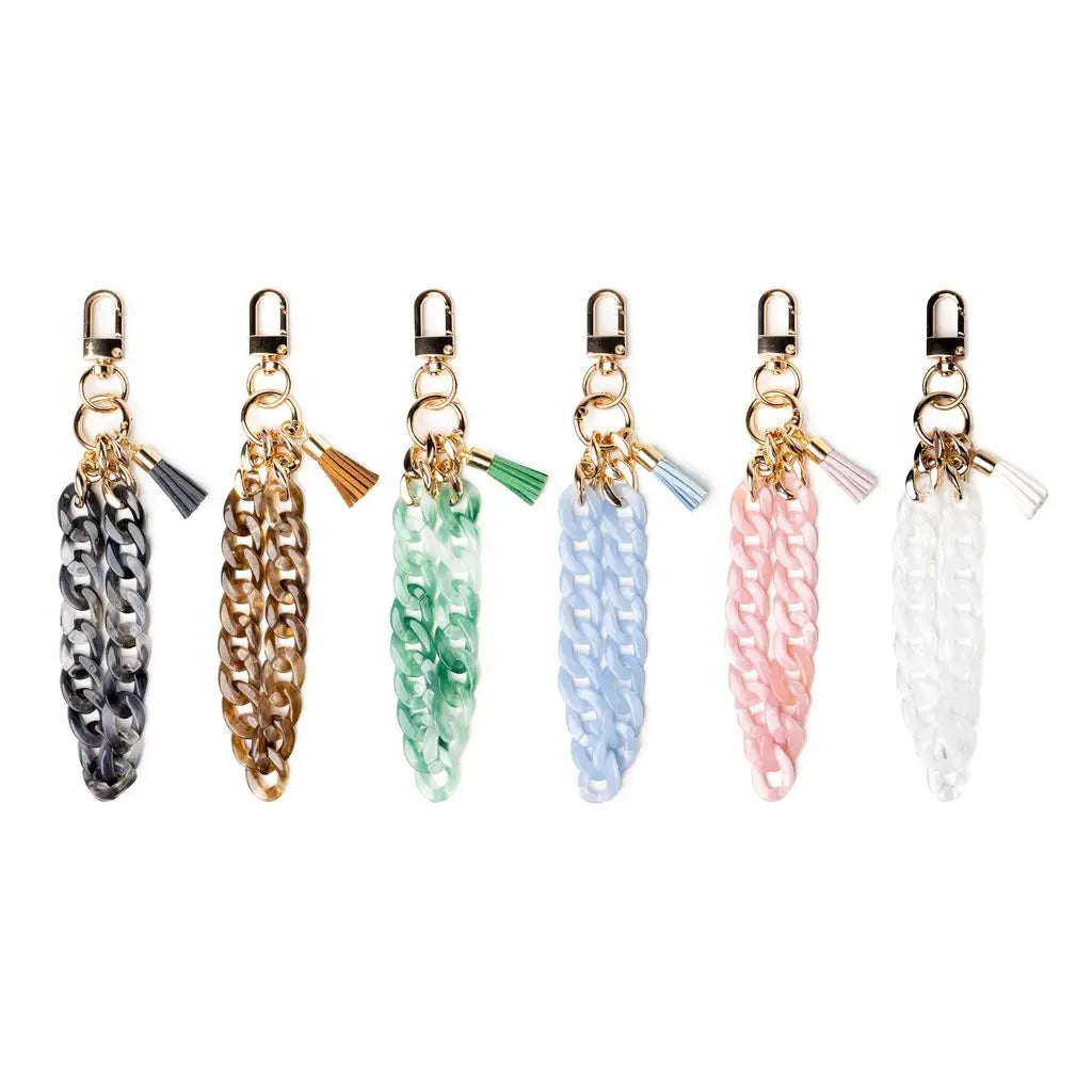 available colors of acrylic keychain with easy swivel clip