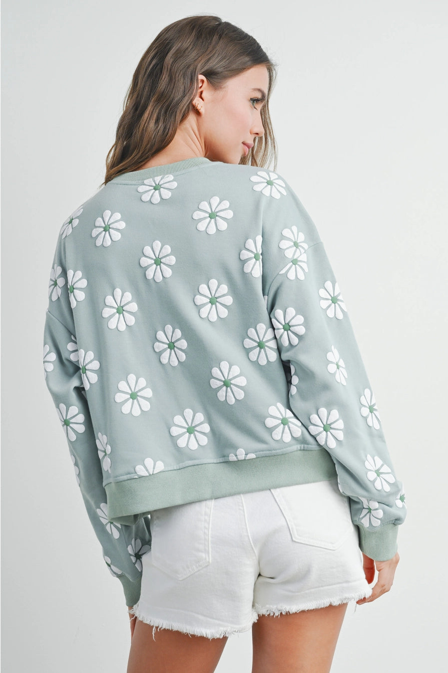 lightweight daisy sweatshirt fall and spring outfit inspiration shown on model with white shorts