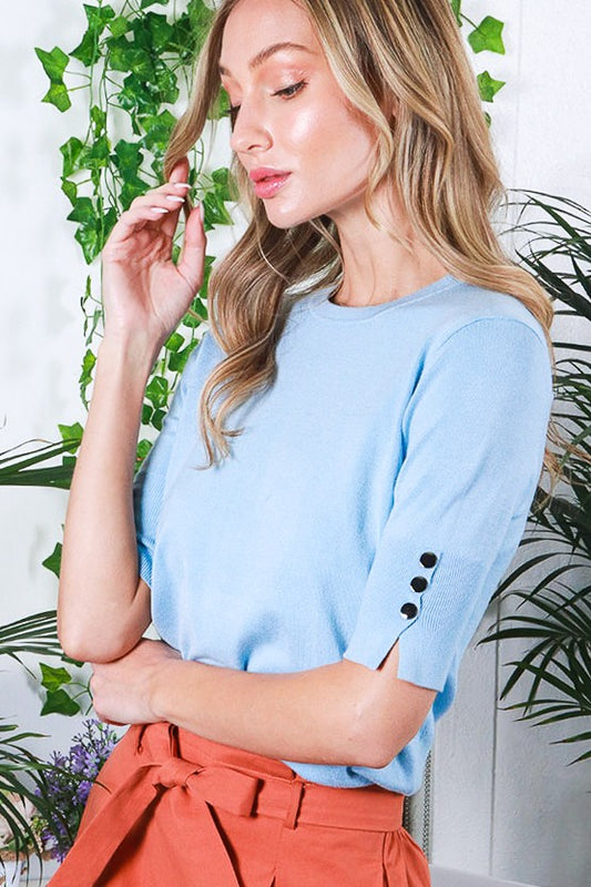 Crew Neck Short Sleeve Sweater