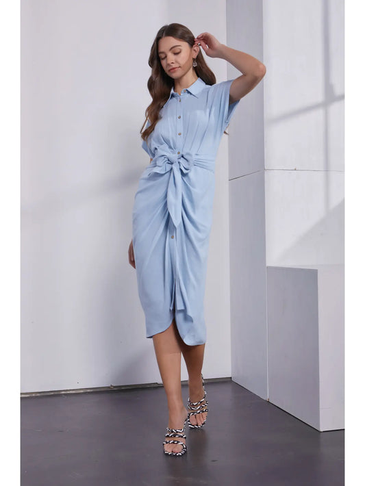 Ruched Tied Shirt Dress