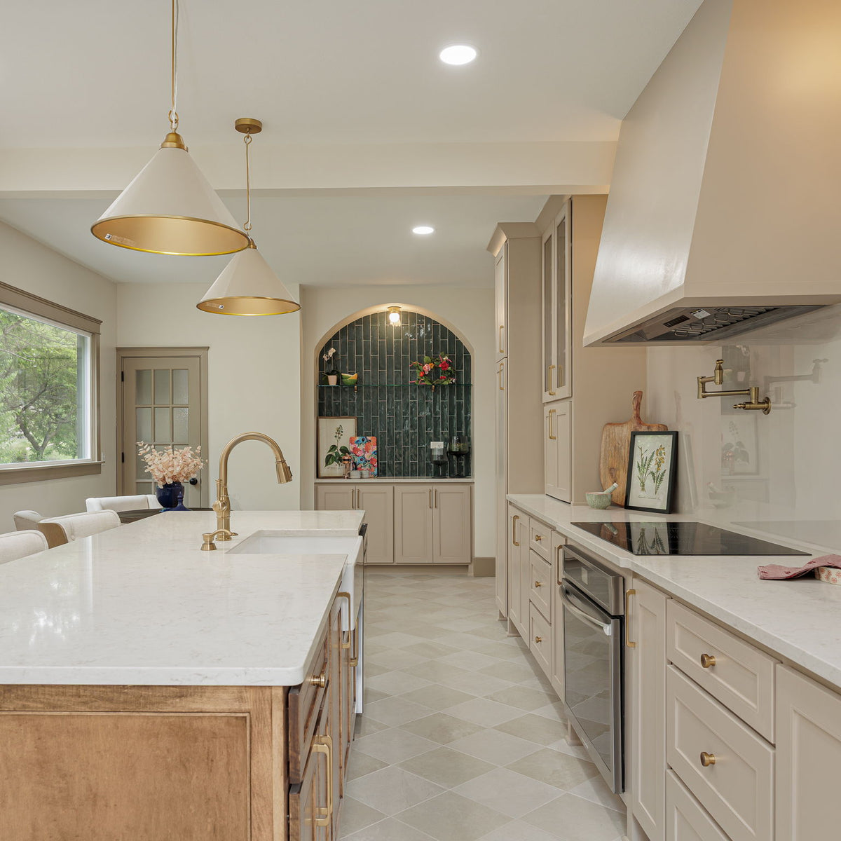 warm and inviting kitchen design with coffee bar and island