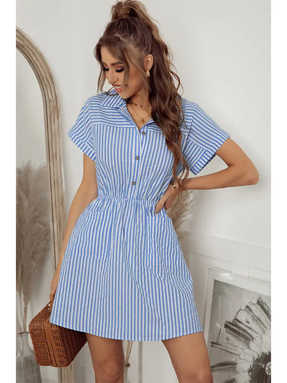 Short Sleeved Stripe Pocket Dress