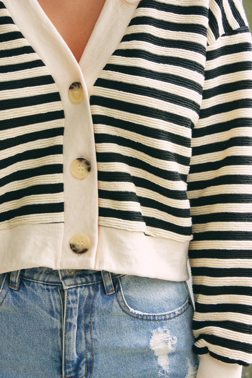 Textured Stripe Cardigan Top