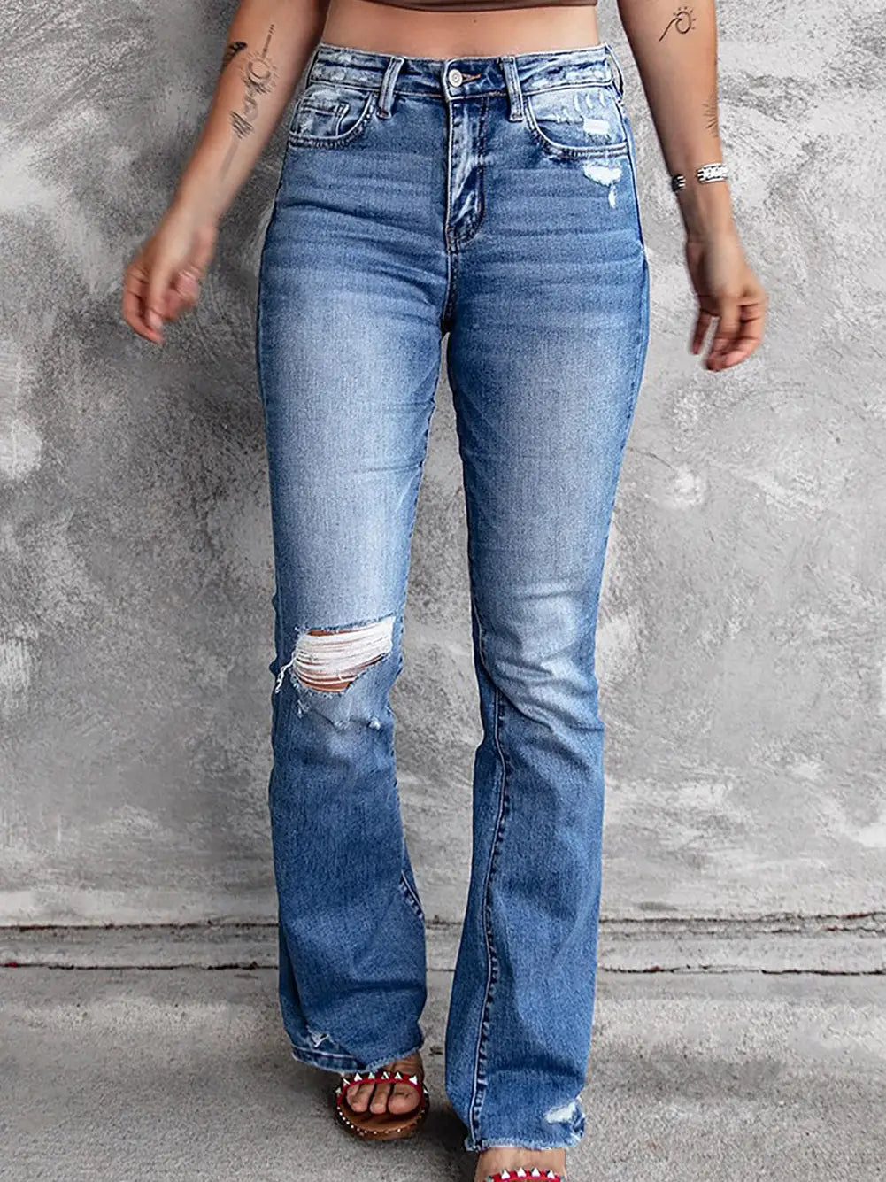 Angelina Distressed Flare Jeans