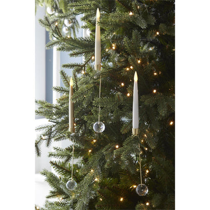 Set of 6 LED taper pendants with clear glass bases, warm white glow