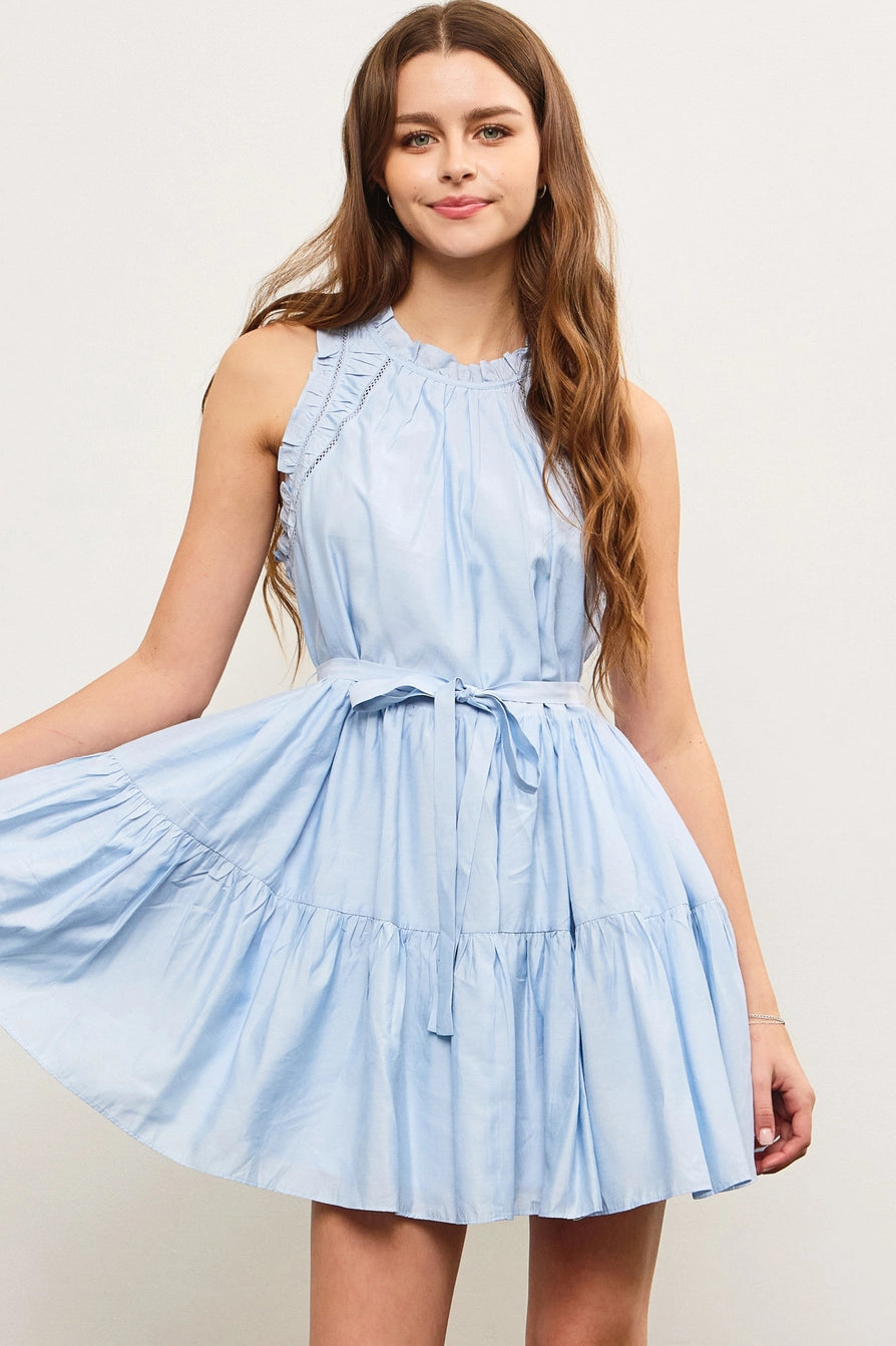ruffle midi sleeveless dress on model