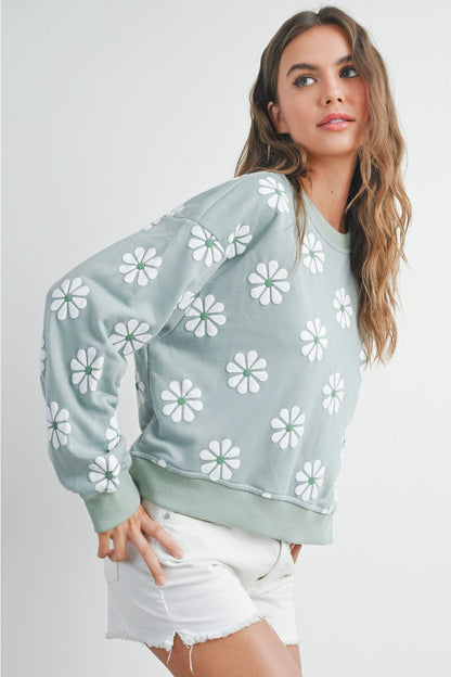 daisy sweatshirt with white shorts lightweight shown on model