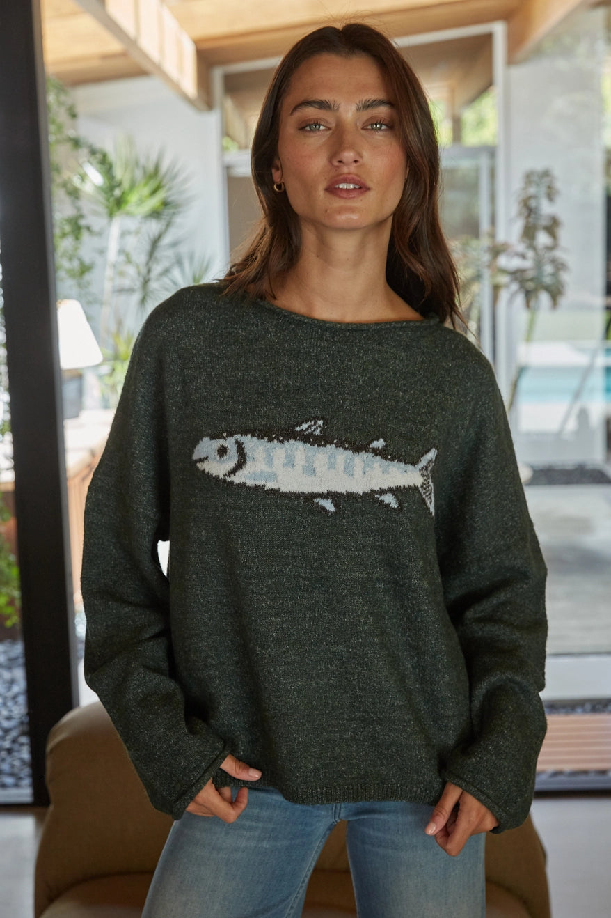 Knit Sweater with Fish Print